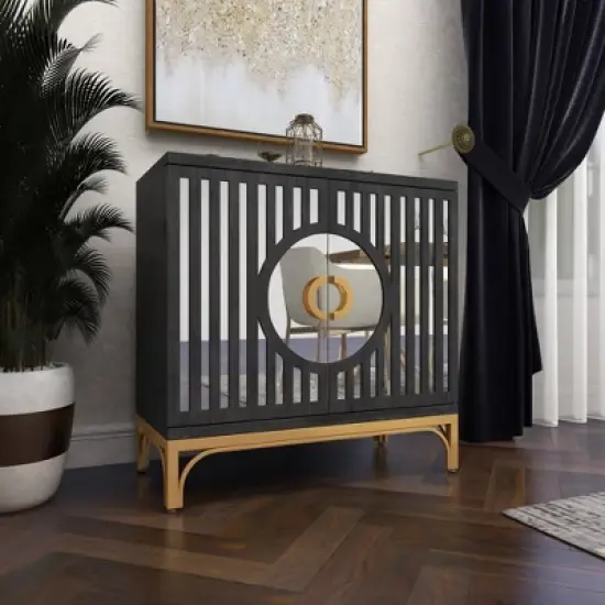 Art Deco Contemporary Mirrored Wood Cabinet Black - Olivia & May image {21}