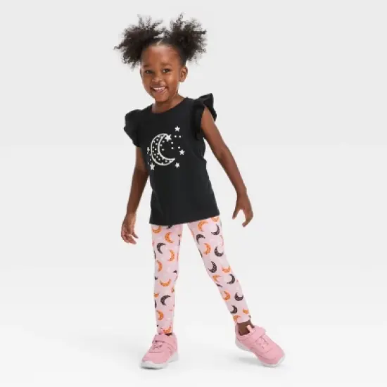 Toddler Girls' Moon 'Glow in the Dark' Short Sleeve Top & Leggings Set - Cat & Jack&trade; Black image {3}