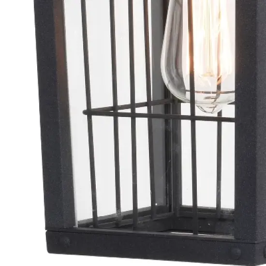 VAXCEL Gage 7-in Black Outdoor Farmhouse Wire Cage Pendant, 1-Light Hanging Ceiling Light with Clear Glass Panels image {10}