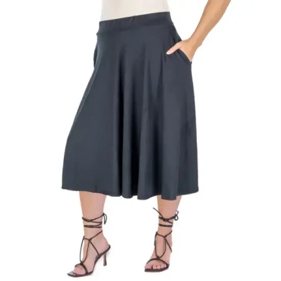 24seven Comfort Apparel Elastic Waist Pleated Pocket Plus Size Midi Skirt image {1}