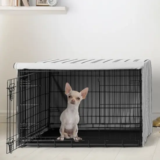 Sweet Jojo Designs Dog Crate Kennel Cover 24in. Stripe White and Grey image {1}