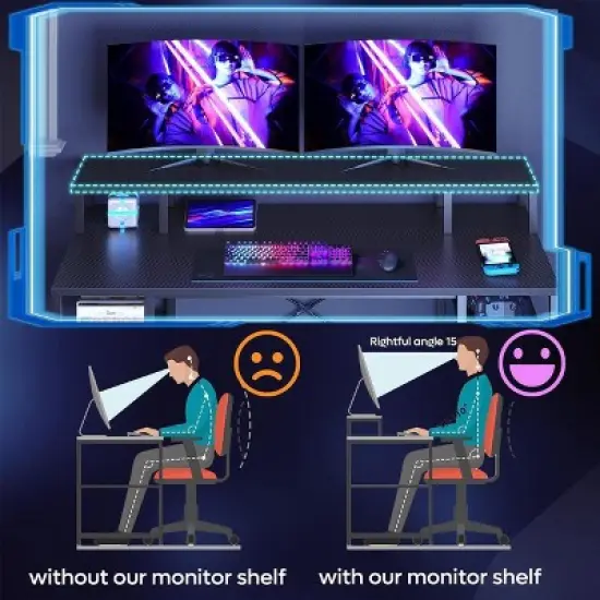 Bestier 55'' Computer Desks with Reversible Bookshelf, Standing Writing Desk for Home Office/Studying/Gaming image {1}