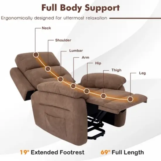 Costway Power Lift Recliner Chair Sofa for Elderly w/ Side Pocket & Remote Control Grey\Brown image {8}