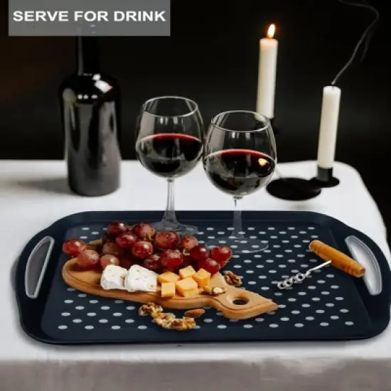 Attop 2-Pack Large Non-Slip Trays with Handles Silicone Grip Food Trays for Breakfast Dinner Snacks Fruit Appetizers and Drinks, Black image {4}