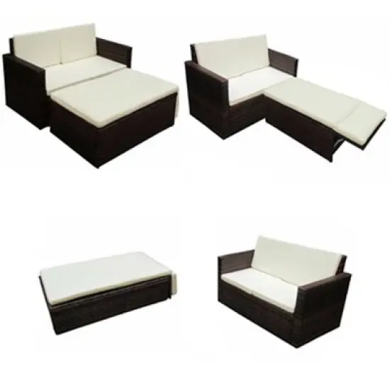 vidaXL Garden Sofa Set Brown Poly Rattan, Powder-Coated Steel Medium image {3}