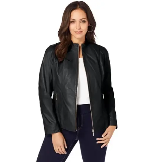 Jessica London Women&rsquo;s Plus Size Zip Front Leather Jacket image {3}