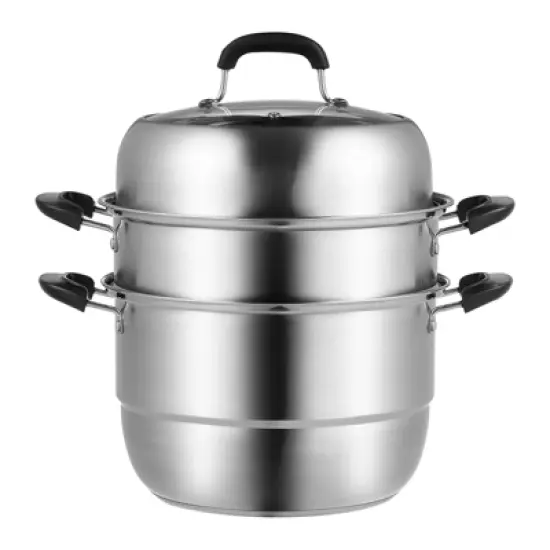 VEVOR Steamer Pot 11in/28cm, 3 Tier Steamer Pot for Cooking with 8.5QT Stock Pot, Vegetable Steamer & 2 Steaming Tray image {8}