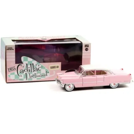 1955 Cadillac Fleetwood Series 60 Pink with White Top 1/24 Diecast Model Car by Greenlight image {2}