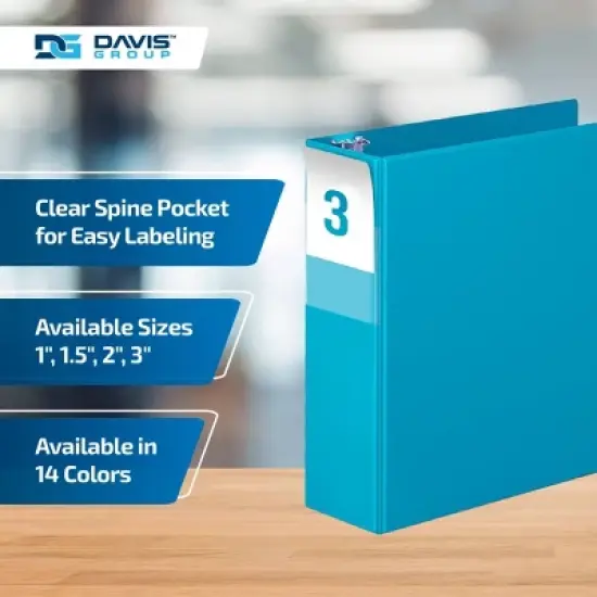 Davis Group 6pk 3" Premium Economy Round Ring Binders Turquoise Blue: Hard Cover, 625 Sheet Capacity, 2 Pockets, D Rings image {4}