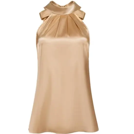 Hobemty Women's Halter Neck Sleeveless Tie Back Satin Work Blouse image {5}