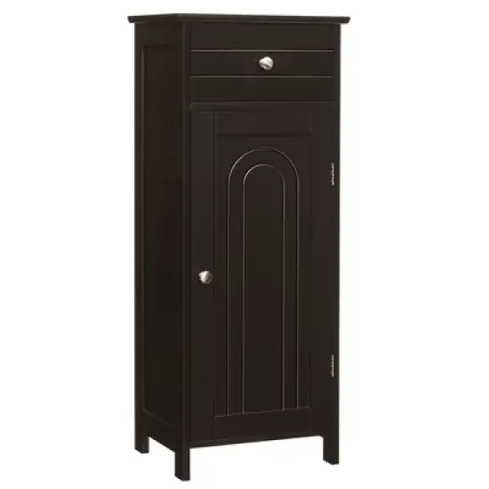 Costway Bathroom Floor Cabinet Storage Organizer Free-Standing w/ Drawer Grey\Black\Brown image {11}