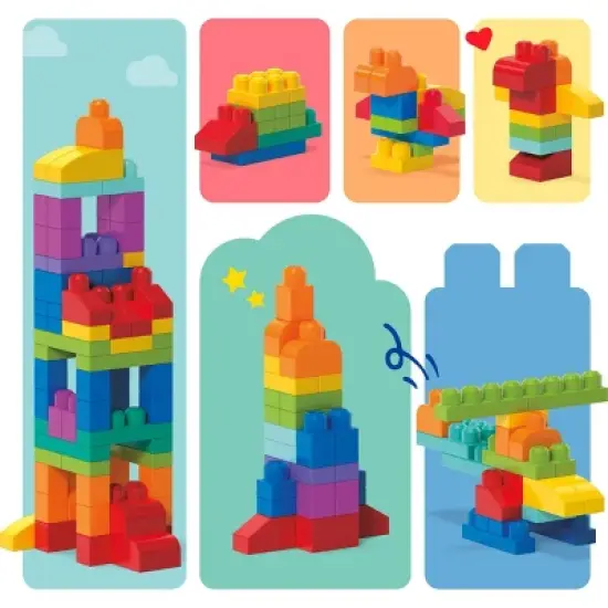 MEGA BLOKS First Builders Big Building Bag Toy Blocks with Blue Storage Bag for Toddler - 80pc image {4}