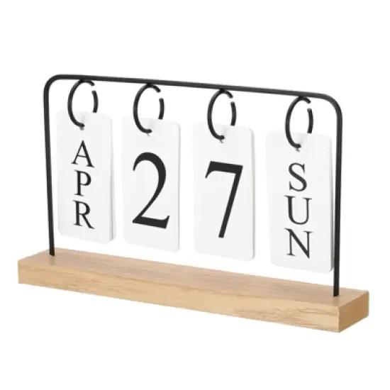 Unique Bargains Desktop Decoration Turn Page Vintage Wood Perpetual Calendar image {2}