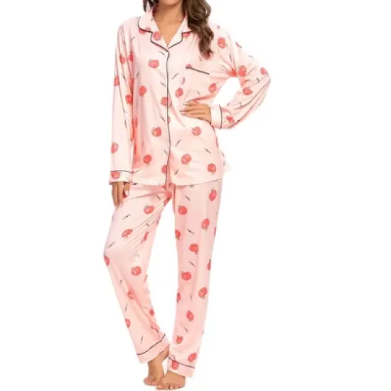 cheibear Womens Sleepwear Lounge Cute Print Nightwear with Pants Long Sleeve Pajama Set image {3}