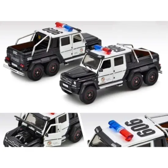 Mercedes Benz G63 AMG 6x6 Pickup Truck U.S. Police Car Black and White 1/64 Diecast Model Car by Era Car image {1}