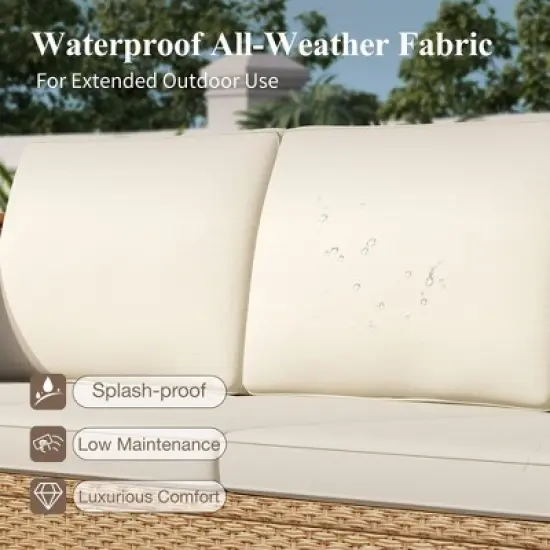 Captiva Designs 3pc Outdoor Patio Wicker Sofa Conversation Set with Wood-top Coffee Table image {4}