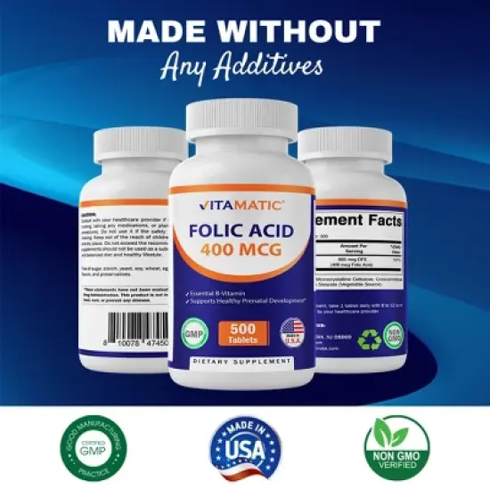 Folic Acid 400mcg - 500 Vegetarian Tablets image {6}