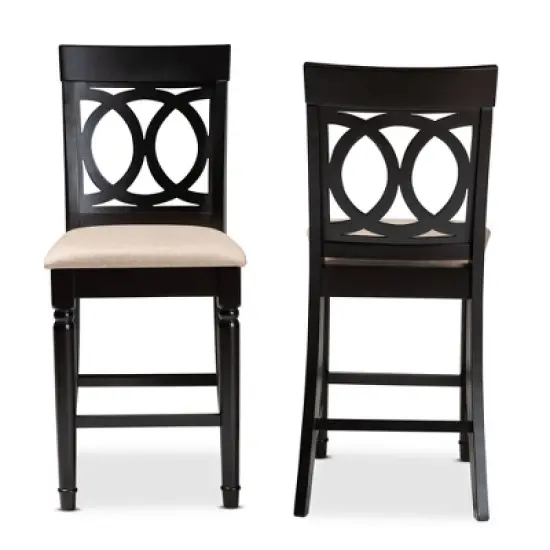 Set of 2 Verina Upholstered Wood Counter Height Barstools Sand/Espresso - Baxton Studio image {7}