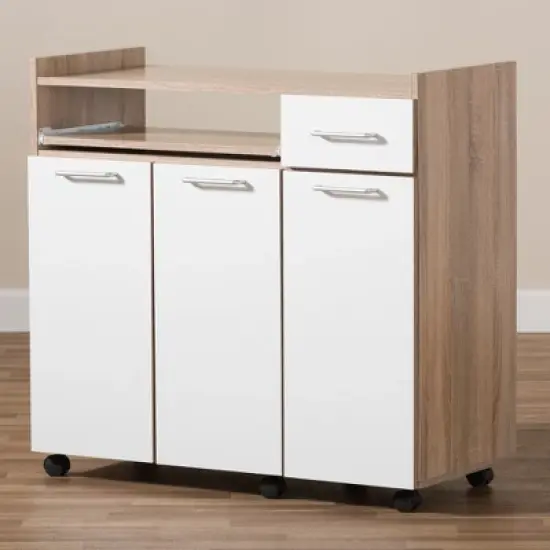 Charmain Modern and Contemporary Light Oak and Finish Kitchen Cabinet White/Brown - Baxton Studio image {10}