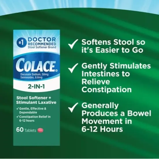 Colace 2-IN-1 Stool Softener + Stimulant Laxative - 60ct image {4}