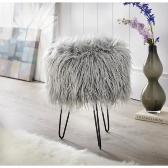 Patrice Faux Fur Stool - Buylateral image {1}