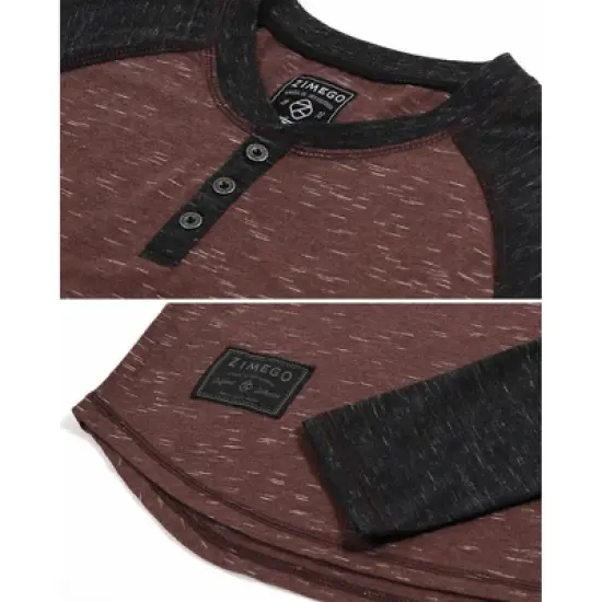 Men's 's Long Sleeve Arm Contrast Raglan Henley T-shirt - ZIMEGO image {3}
