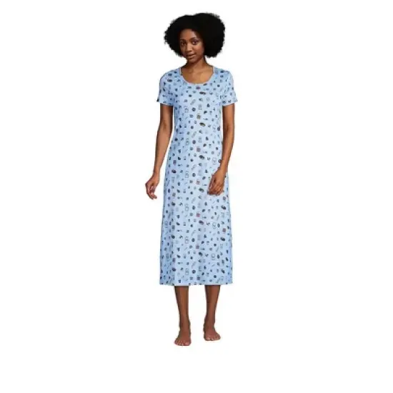Lands' End Women's Supima Cotton Short Sleeve Midcalf Nightgown Dress image {7}