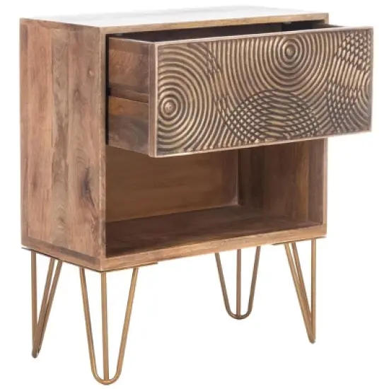 Solene 1 Drawer Nightstand - NST5302 - Natural/Brass - Safavieh image {8}