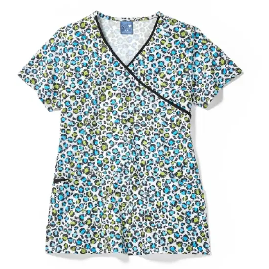 Zoe and Chloe Zoe+Chloe Contrast Mock Wrap Print Scrub Top image {2}