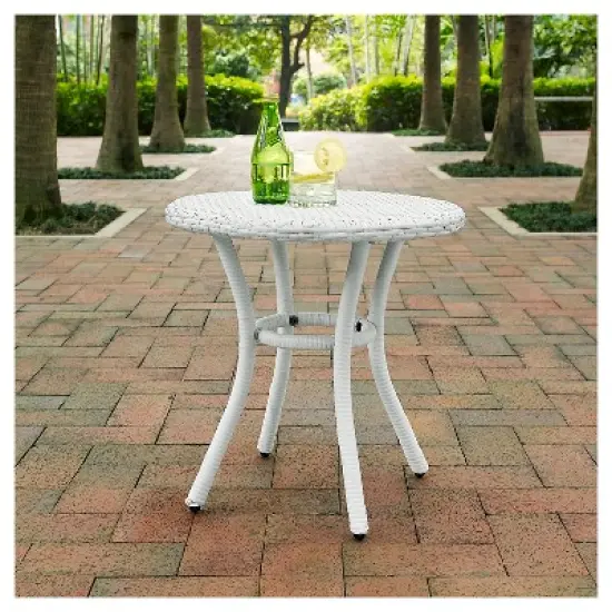 Crosley Palm Harbor Outdoor Wicker Round Side Table in White image {4}