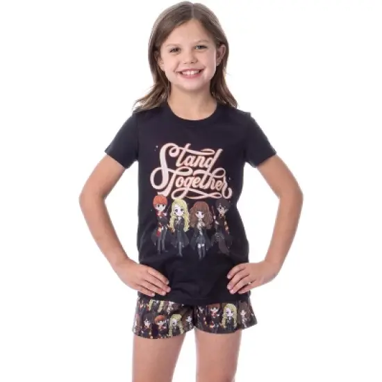 Harry Potter Girls' Stand Together Ron Hermione Sleep Pajama Set Shorts Black image {5}