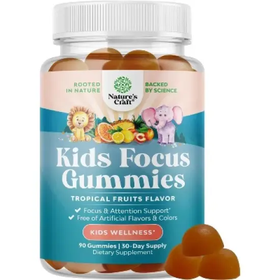 Kids Focus Gummies, Focus & Attention Support, Kids Wellness, Nature's Craft, 90ct image {7}