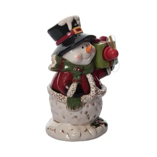 Transpac Dolomite Light Up Snowman with Gift Box and Music - Festive Christmas Decorative Object for Holiday Cheer image {3}