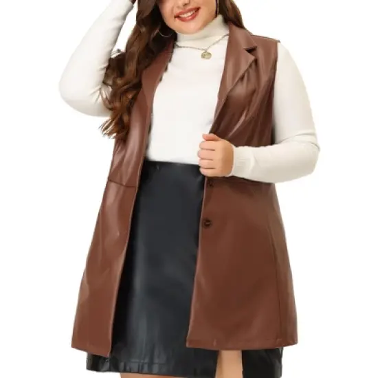 Agnes Orinda Women's Plus Size Fashion Outfits Sleeveless Lapel PU Jacket Vests image {5}