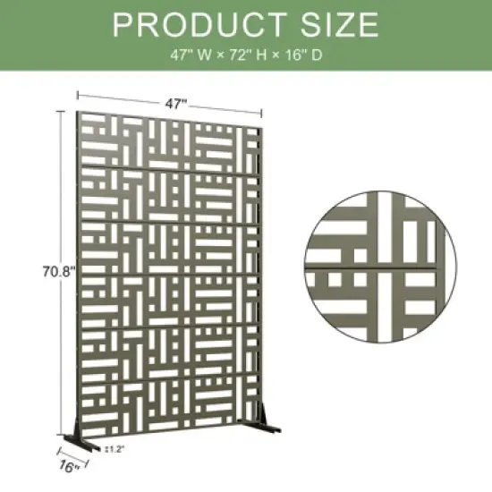 PexFix 72 in. x 47 in. Metal Freestanding Privacy Screen Garden Fence For Deck Patio Balcony Outdoor Privacy Panel Streets Pattern Army Green image {4}