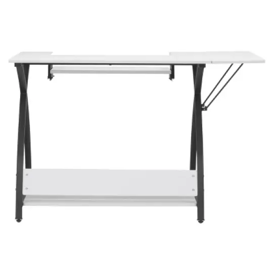 Comet Plus Sewing/Office Table with Fold Down Top, Height Adjustable Platform and Bottom Storage Shelf Black/White - Sew Ready image {6}