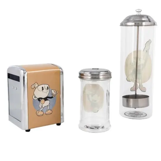 Just Funky Cuphead Retro Diner Set - Napkin Dispenser/ Sugar Shaker/ Straw Canister image {2}