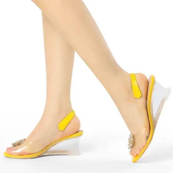 Allegra K Women's Clear Slingback Wedges Rhinestone Transparent Peep Toe Heels image {1}