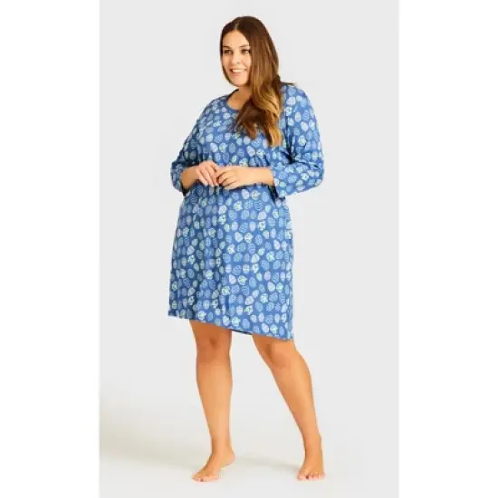 Women's Plus Size  Print 3/4 Sleeve Sleep Shirt - blue egg | AVENUE image {3}