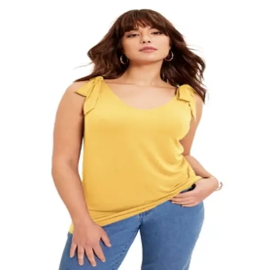 June + Vie by Roaman's Women&rsquo;s Plus Size Tie-Sleeve Tank image {4}