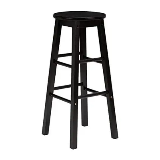 PJ Wood Classic Round-Seat 24" Tall Kitchen Counter Stools for Homes, Dining Spaces, and Bars with Backless Seats, Square Legs, Black (6 Pack) image {1}