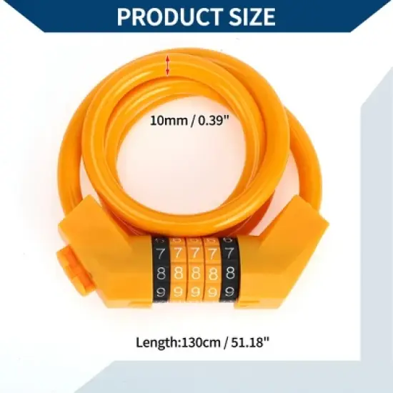 Unique Bargains Bike Lock Extended Bicycle Padlock Cable Resettable 5 Digit Bike Lock Orange Set image {3}