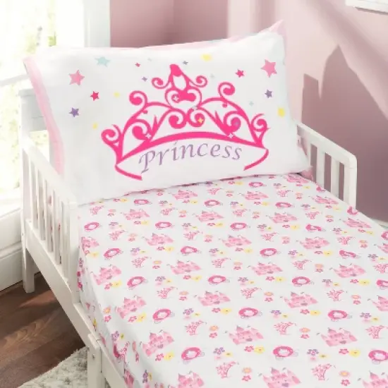EVERYDAY KIDS Princess Storyland- 4 Piece Toddler Bedding Set Includes Comforter, Flat Sheet, Fitted Sheet and Reversible Pillowcase image {6}
