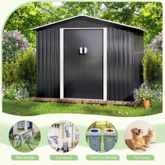 Sandinrayli 8.4 ft. W x 8.4 ft. D Outdoor Storage Metal Shed Garden Tool Steel Shed with Sliding Doors and Vents(70.56 sq. ft.) image {8}