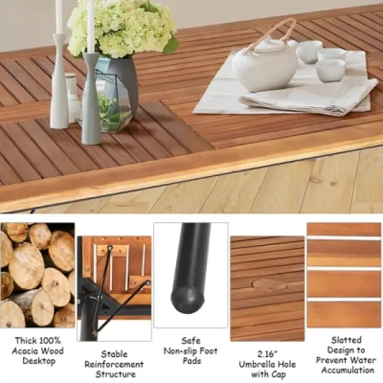 Costway 7PCS Patio Rattan Dining Set Table Top W/Umbrella Hole image {7}