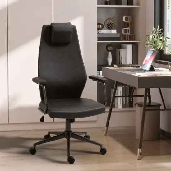 Vinsetto High-Back Executive Office Chair, Ergonomic Leather Computer Desk Chair with Adjustable Height, Headrest and 360 Swivel Wheels, Deep Gray image {2}