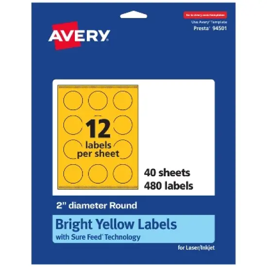 Avery Bright Yellow Paper Labels, 2" Diameter Round image {11}