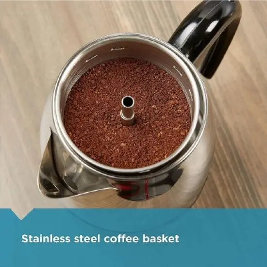 Farberware Electric Coffee Percolator, FCP240, Stainless Steel Basket, Automatic Keep Warm, No-Drip Spout, 4 Cup image {2}