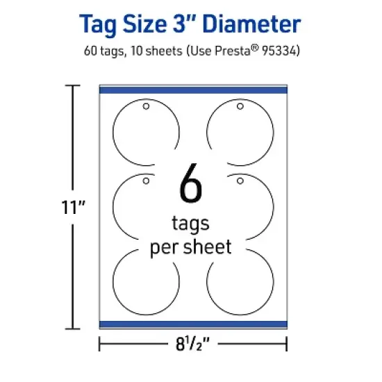 Avery Printable Round Tags with Sure Feed Technology, 3" Diameter, Matte White Cardstock, Print-to-the-Edge, Laser/Inkjet, 60 Total image {4}