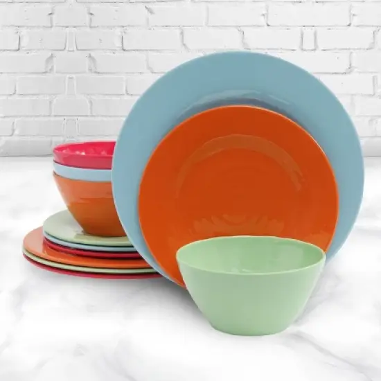 Gibson Brist 12 Piece Melamine Dinnerware Set in Assorted Colors image {1}